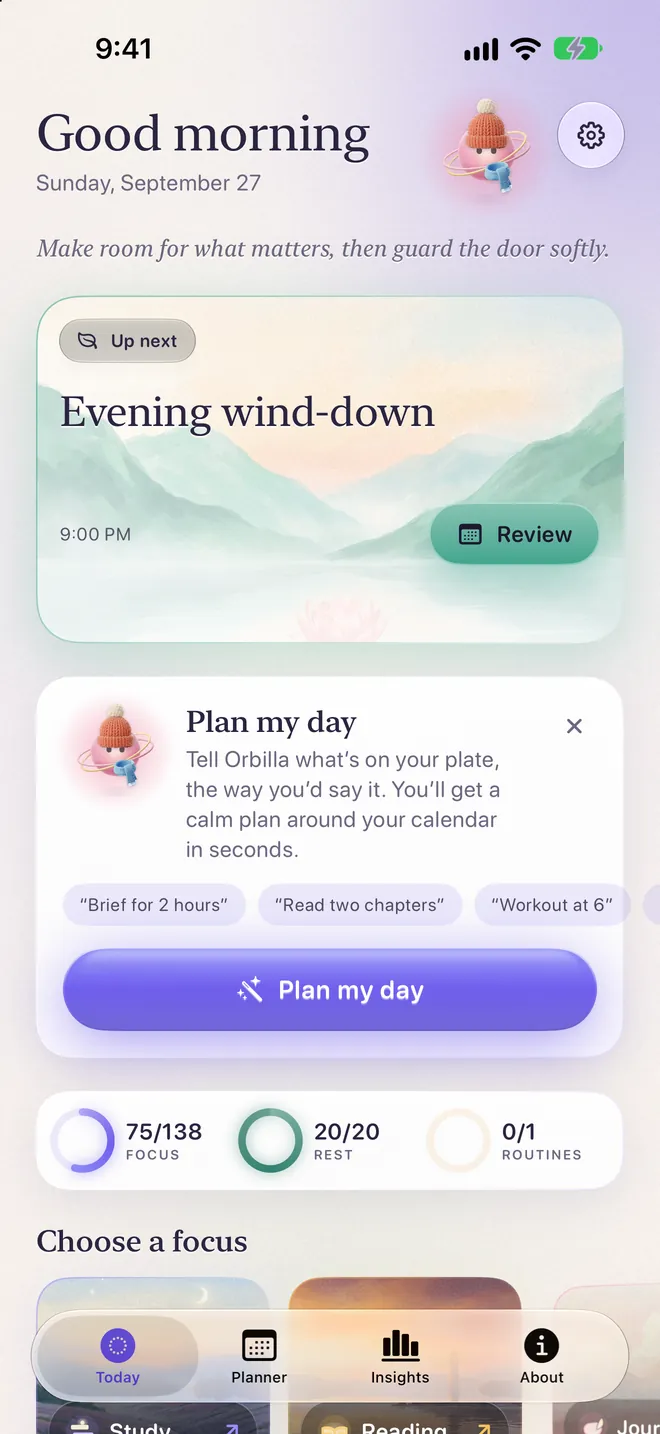 Today with the Plan my day card